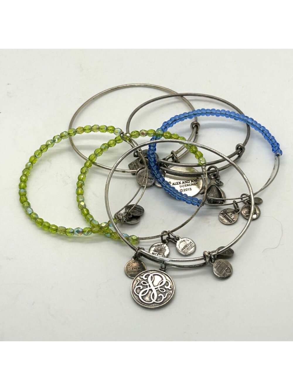 Lot Of 6 Alex & Ani Silver-Tone Bracelets 3 Charm & 3 Beaded Designs